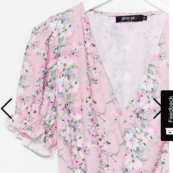 Women’s Floral Puff Shoulder Mini Dress - Picture 2 of 3